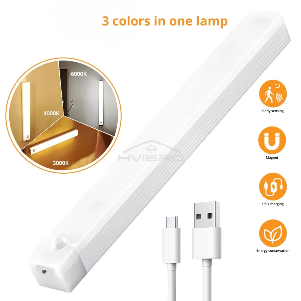 Barra de luz LED recargable con sensor de movimiento, luz nocturna de inducción, lámpara magnética portátil inalámbrica