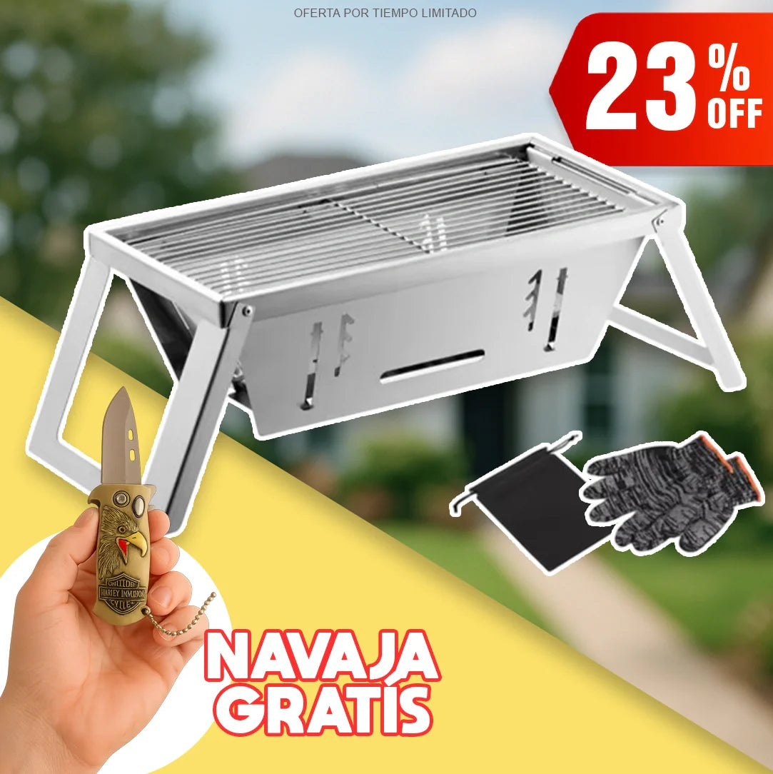 Parrilla De Carbón Portátil Plegable + NAVAJA ENCENDEDORA GRATIS